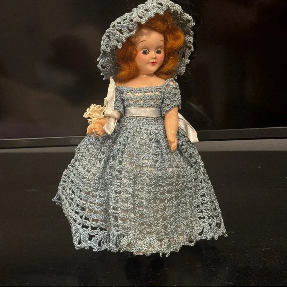 1950s Plastic Dolls in Crocheted Dresses with Underskirts, Panties, and Hats /